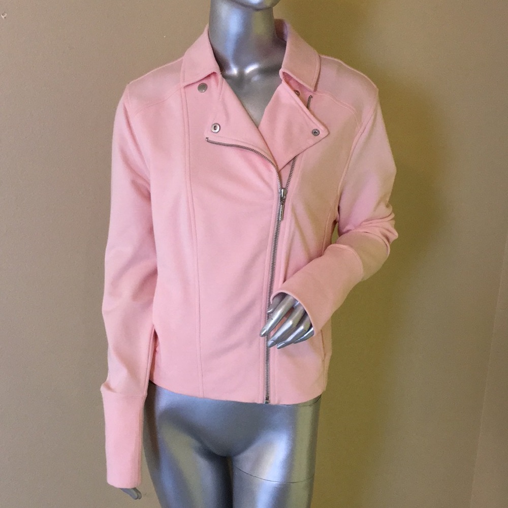 H by Halston | Light Pink Zip-Up Moto Jacket